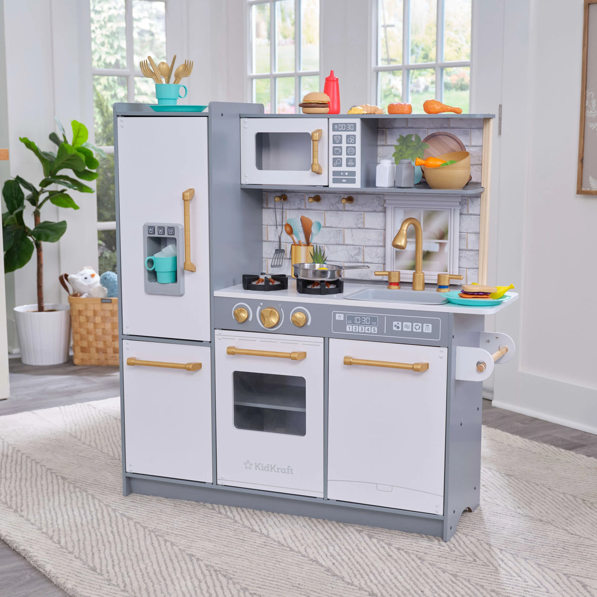 Gray Wooden Play Kitchen with 36 Accessories G3637