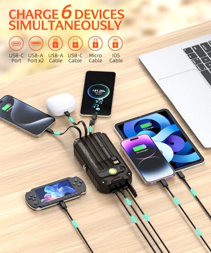 40000mAh Solar Power Bank with 4 Cables and Hand Crank X1780