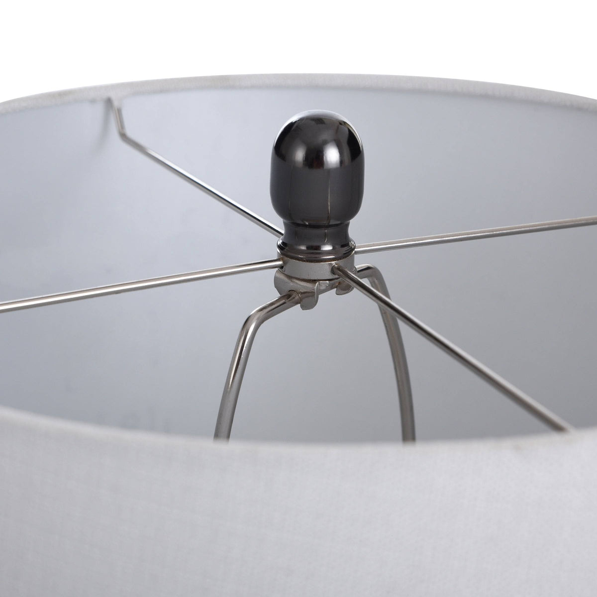Silver Ceramic Column Table Lamp with Black Nickel Base D481