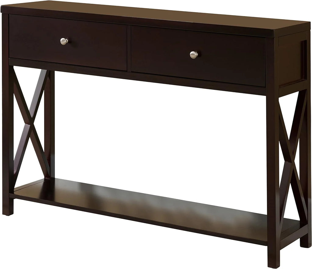 Cherry Console Sofa Entryway Table with Storage Shelf & Drawers Q885591
