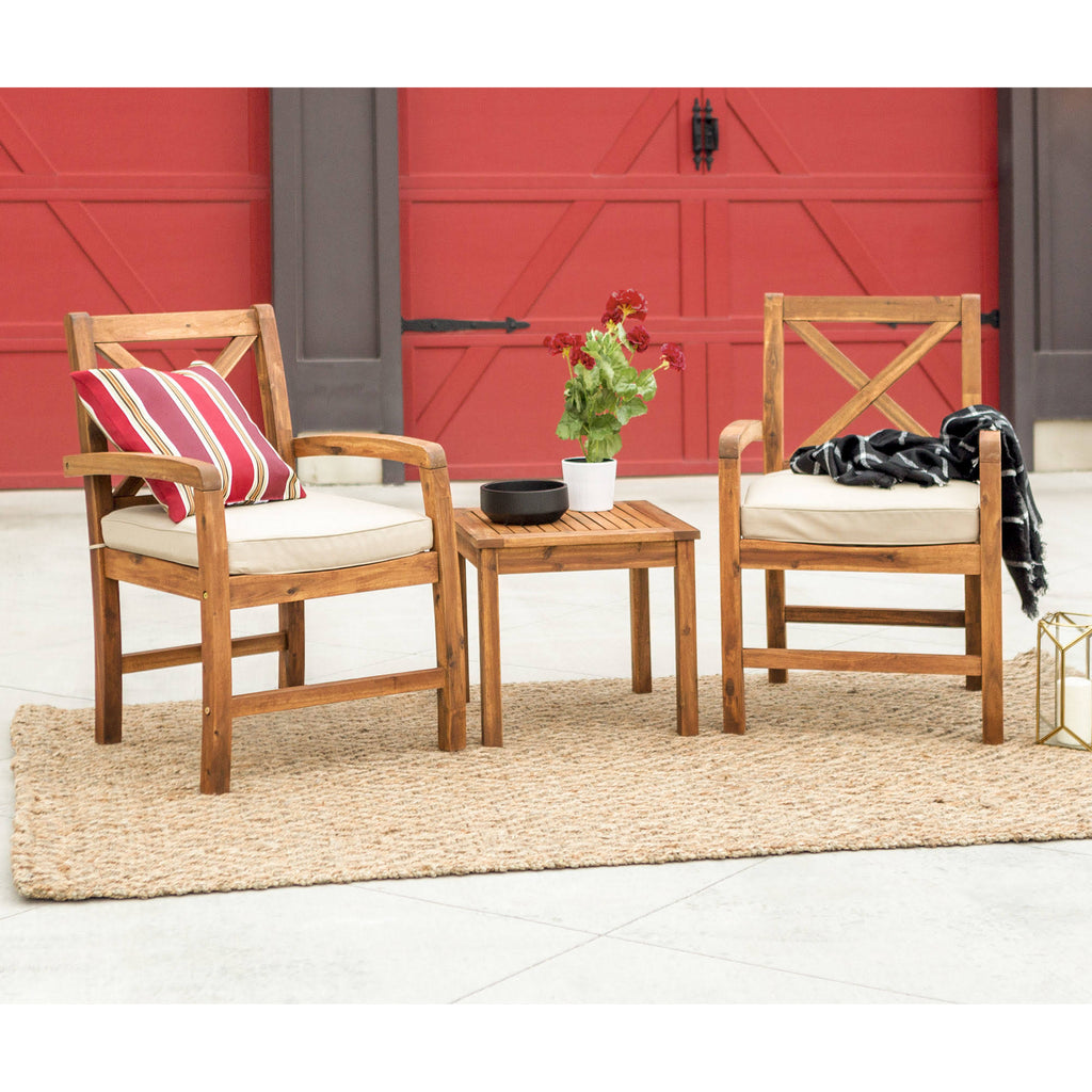 Brown Acacia Wood Patio Chairs with Side Table H3605