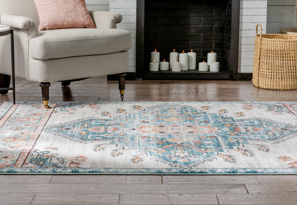 Blue Ivory Vintage Oriental Medallion Area Rug D87686