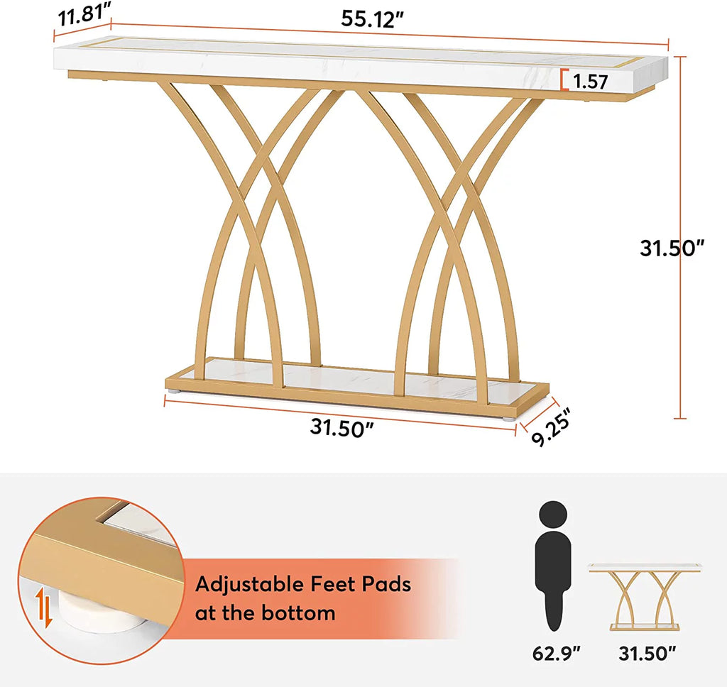 55" Gold Faux Marble Console Table D67493
