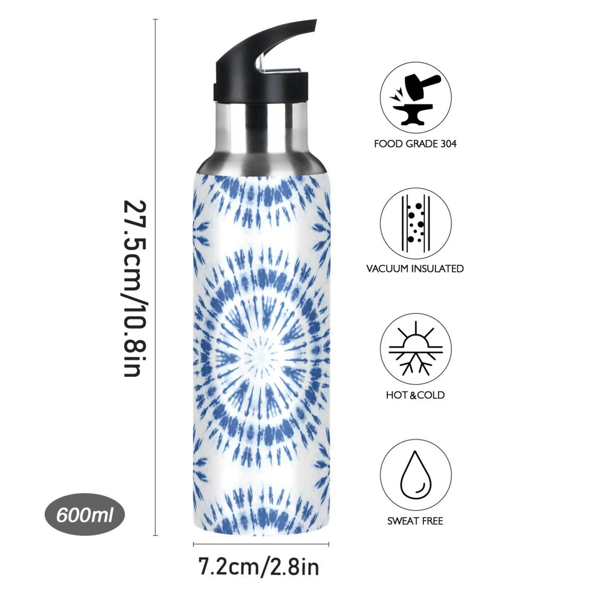 20 OZ Stainless Steel Vacuum Insulated Water Bottle with Straw Lid G4473