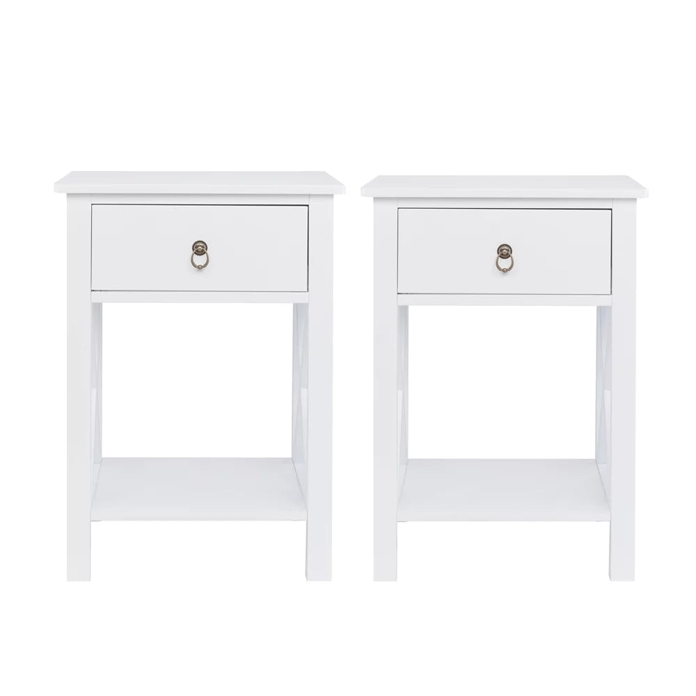 Set of 2 White Wood Nightstand with A Drawer Z847