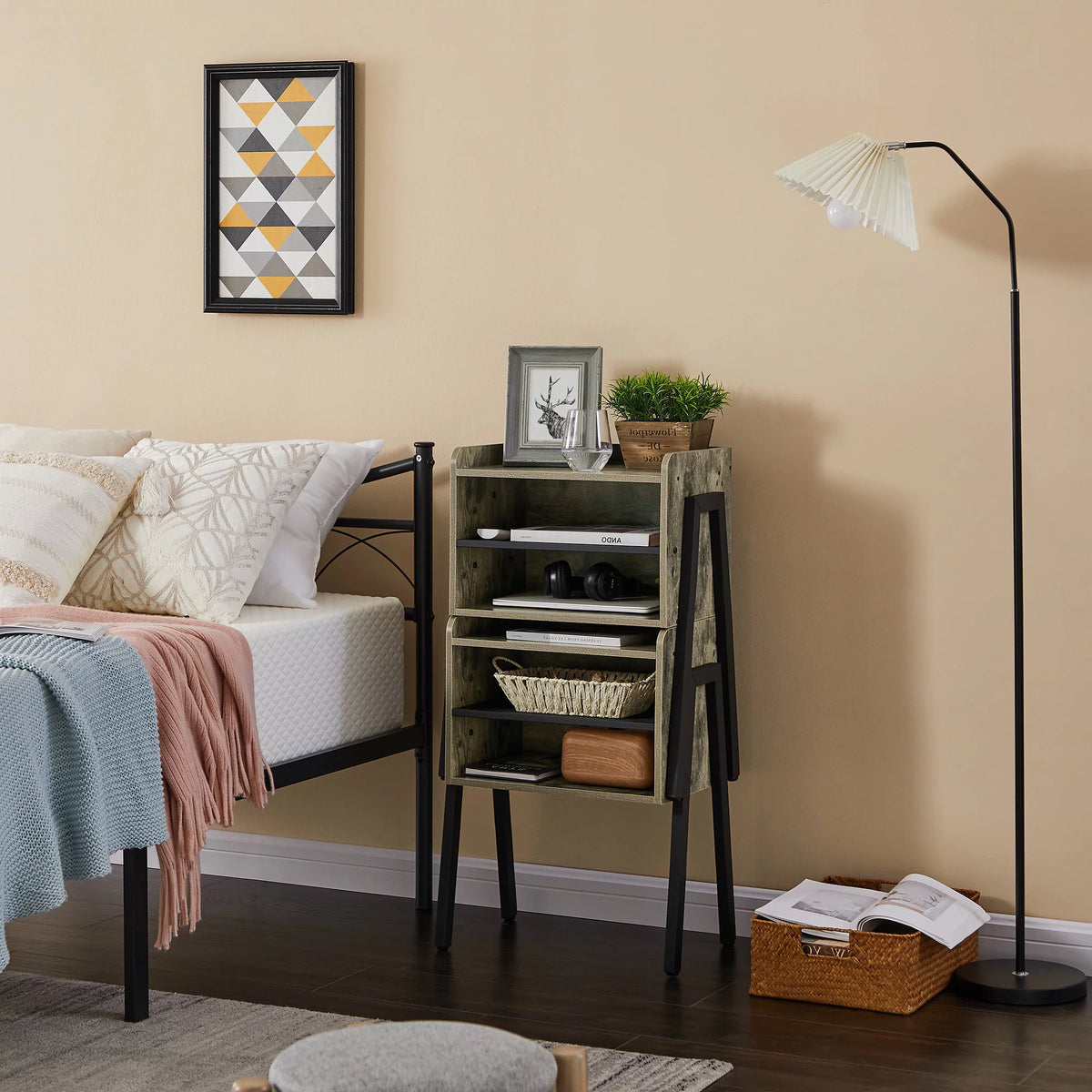 Set of 2 Stackable 2-tier Side End Table Gray M950684