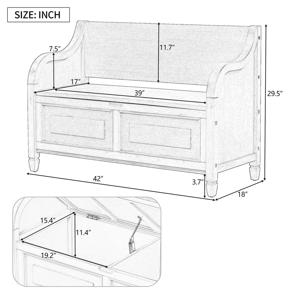 Solid Wood Storage Bench with Removable Cushion K840880