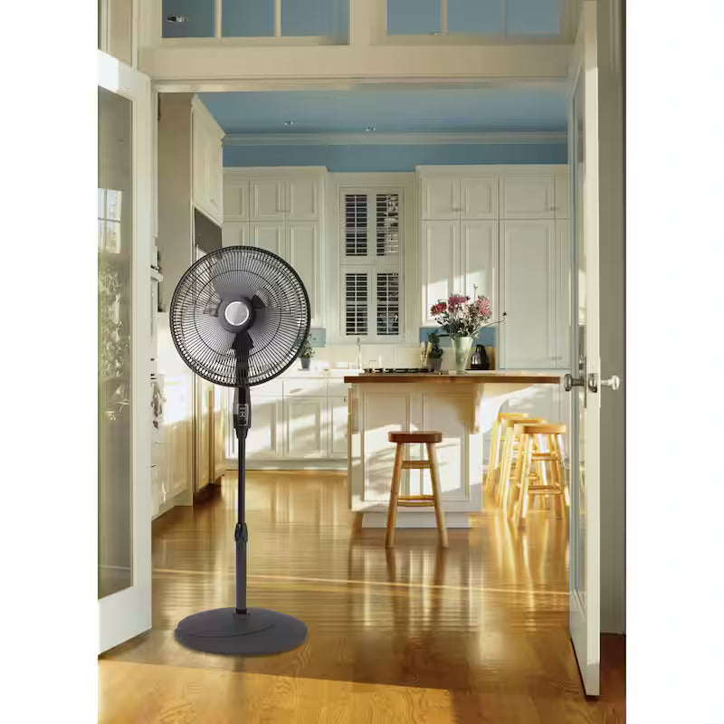 Black Adjustable-Height Oscillating Pedestal Fan with Remote Control V3675
