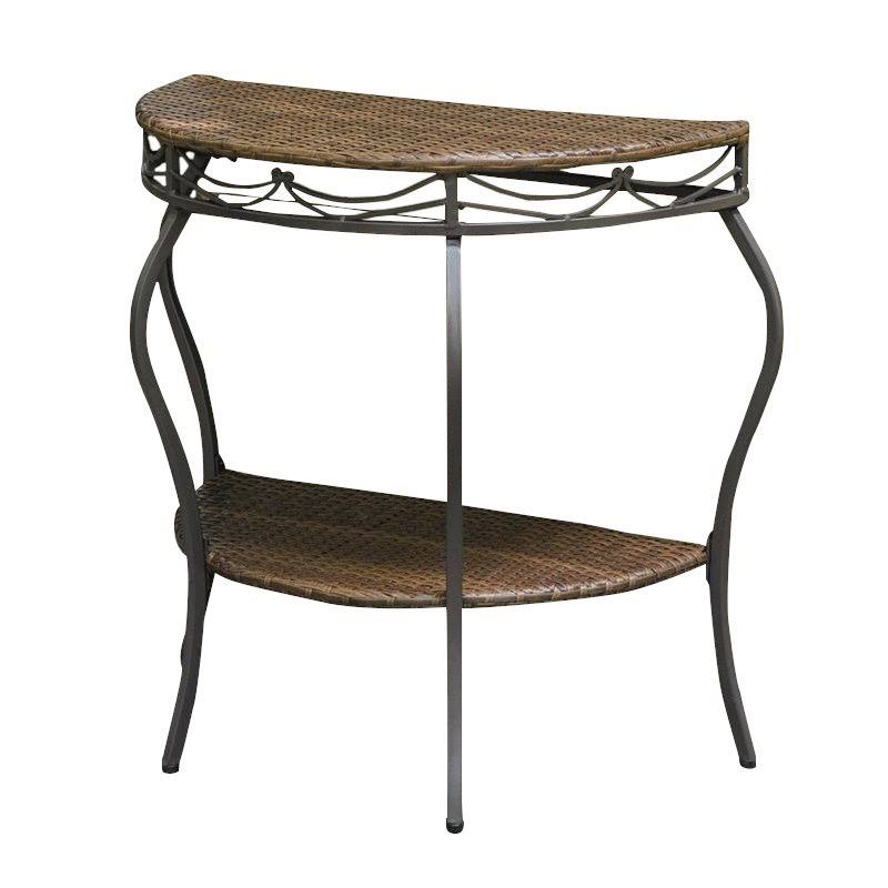 Antique Brown Resin Wicker/Steel Two Tier Half Moon Wall Table N7643