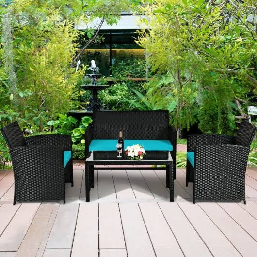 Turquoise Wicker Patio Sofa and Table Set K671886