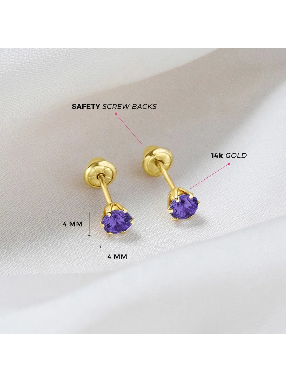 Simulated Amethyst Toddler Earrings Safety Screw Back N33683