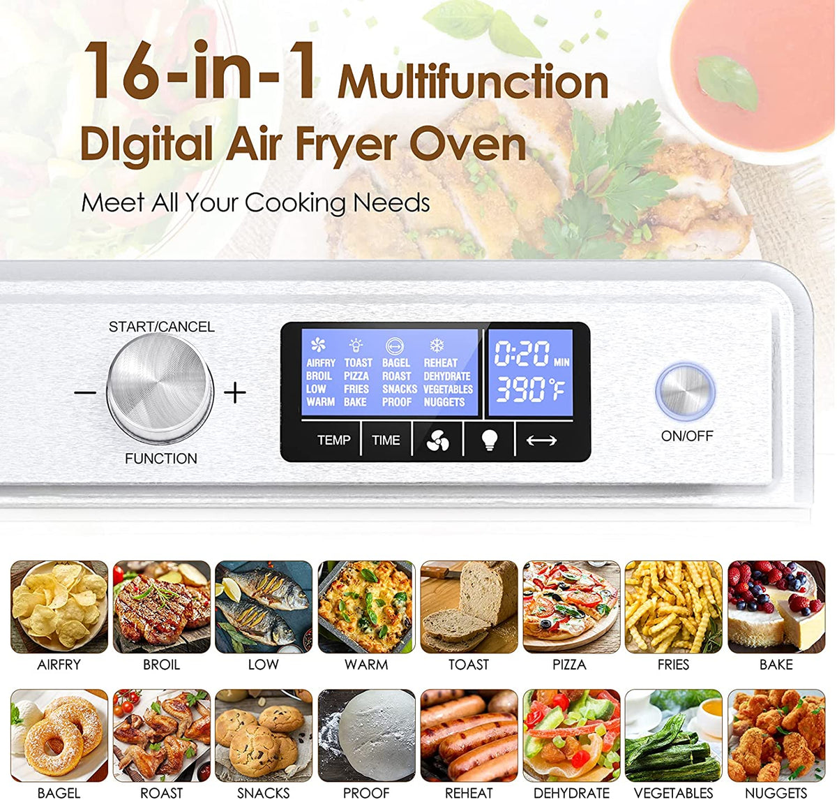 16-in-1 Stainless Steel Air Fryer Toaster Oven Combo with Digital Temperature Control, 9 Accessories & Cookbook Z477