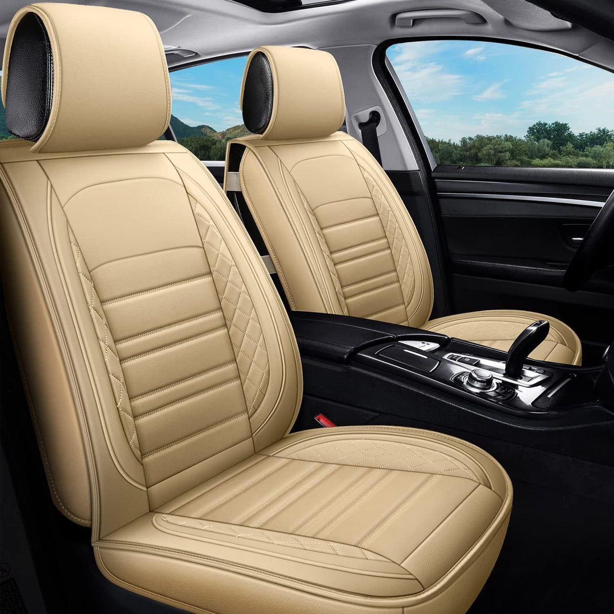 Black Non-Slip Universal Leather Car Seat Covers Full Set A66318