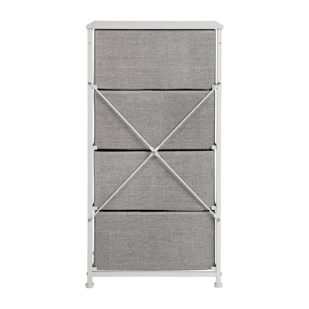 White Metal Frame 4 Gray Fabric Drawers Dresser U658