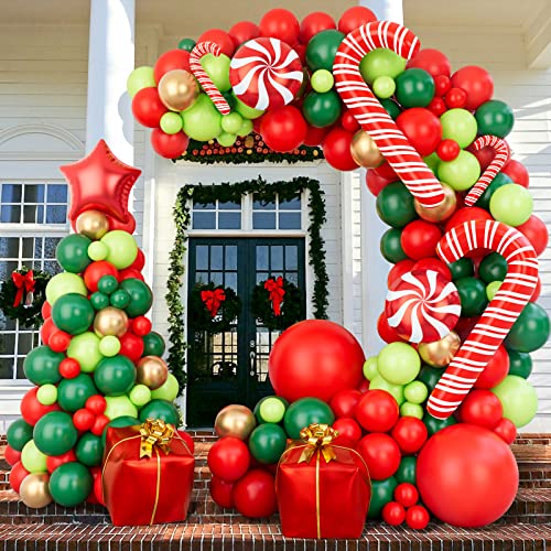 Christmas Balloon Garland Arch Kit with Red Gold Dark Green Balloons P29623