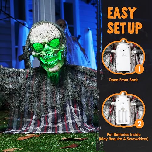 Animated Zombie Groundbreaker Skeleton Prop with Moving Arms & Green Light S377