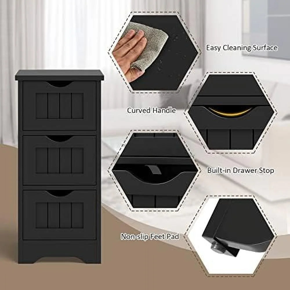 Black 3 Drawer Wooden Bathroom Cabinet G108