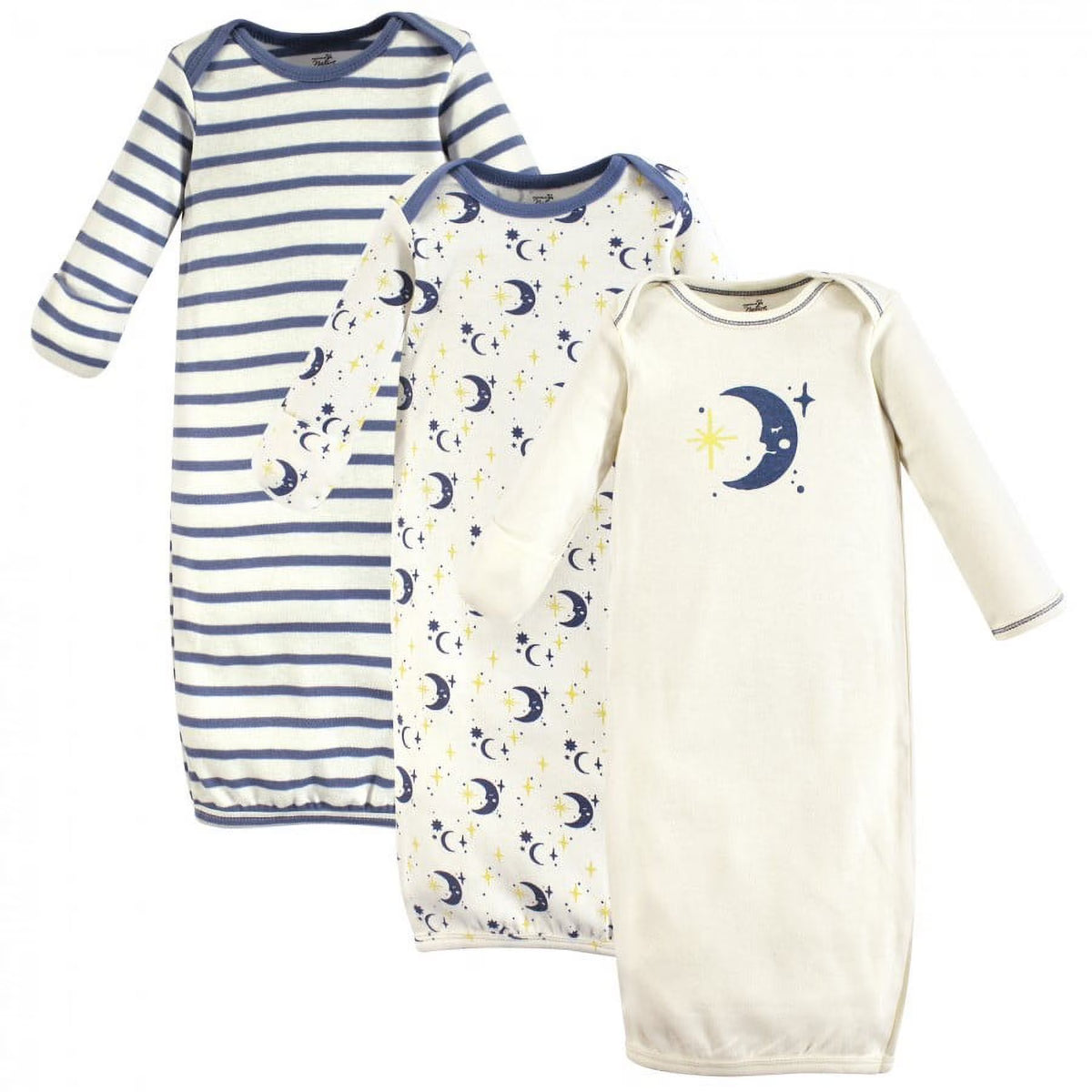 Baby Organic Cotton Long-Sleeve Gowns 3pk, Moon, 0-6 Months E7844