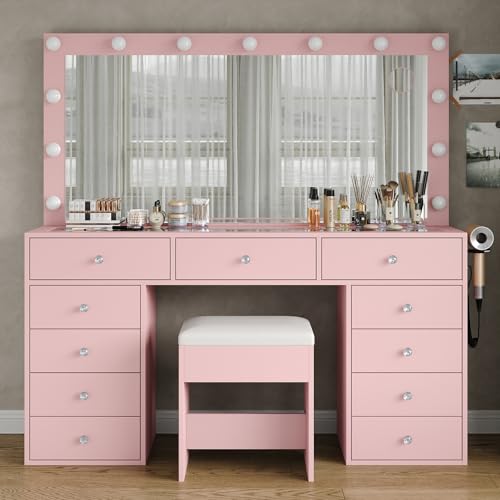 55'' Makeup Vanity with Lighted Mirror and Chair A489
