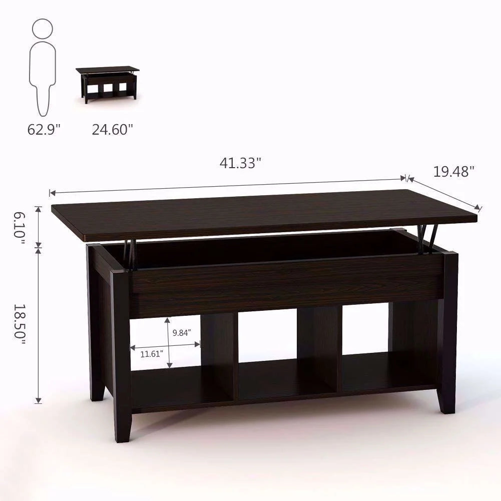 Lift Top Coffee Table with Hidden Storage and Lower Shelf V341