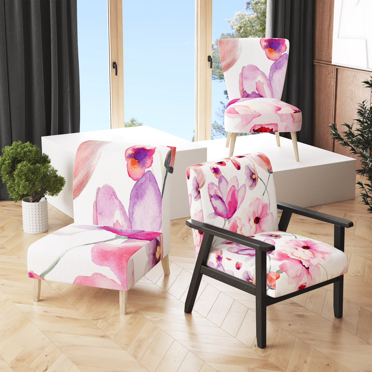Upholstered Floral Accent Chair T88885
