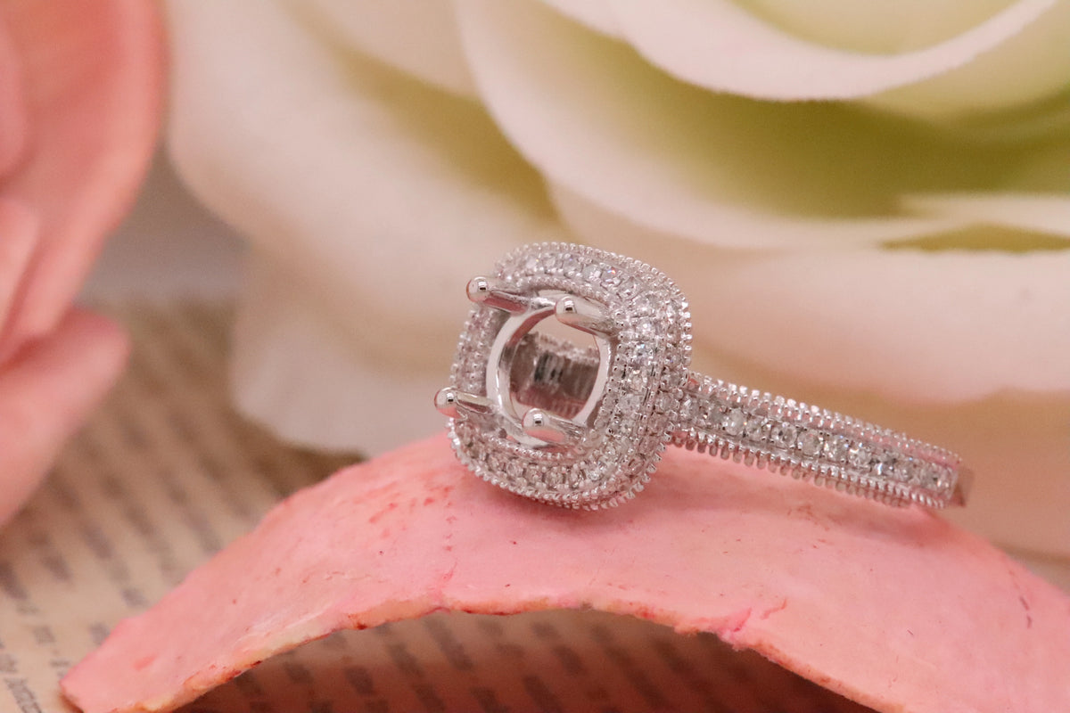 0.90 Carat 10K White Gold Round White Diamond Semi Mount Engagement Ring Q71092