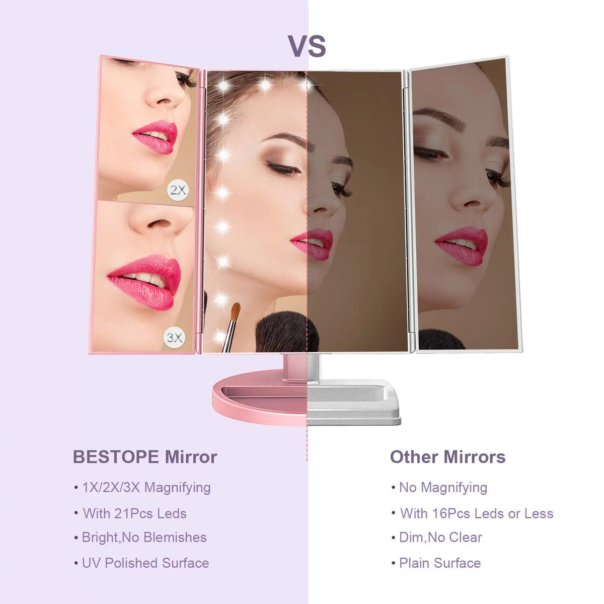 Trifold Makeup Vanity Mirror with Lights W8951