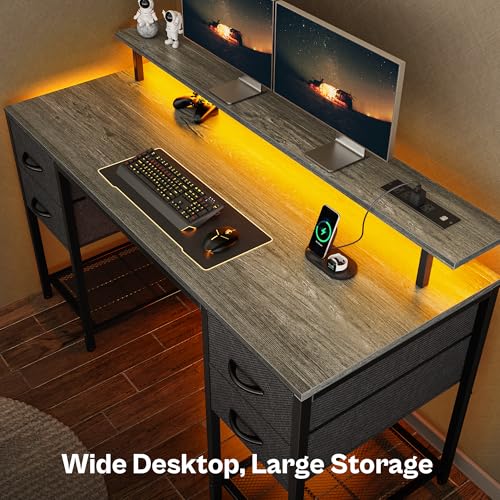 47 inch Computer Desk with 4 Drawers, LED Lights & Power Outlets, Black U704662