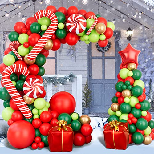 Christmas Balloon Garland Arch Kit with Red Gold Dark Green Balloons P29623