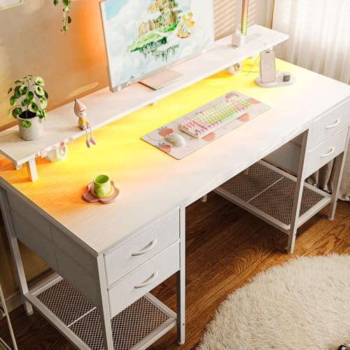 47 inch Computer Desk with 4 Drawers, LED Lights & Power Outlets, Black U704662