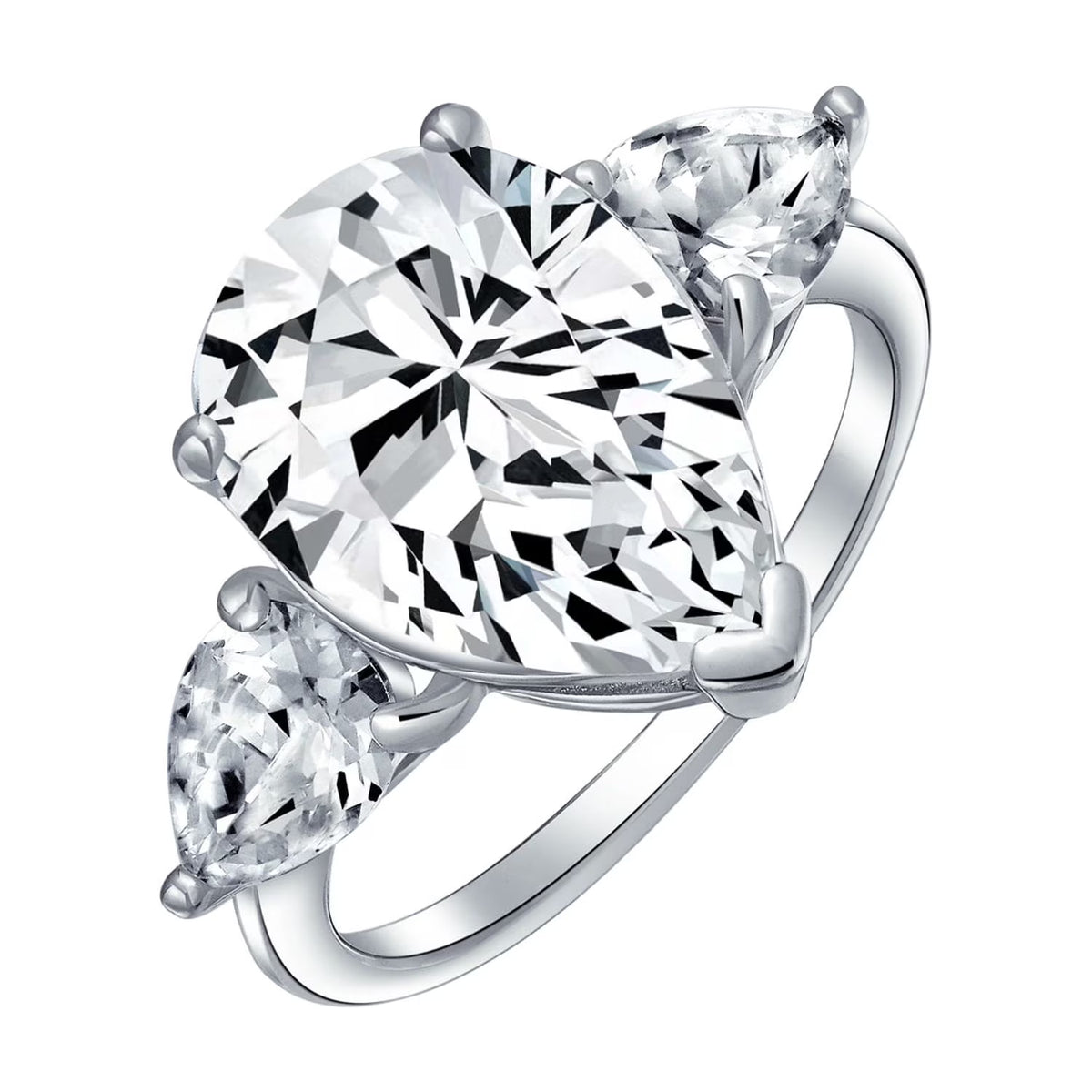 7CT .925 Sterling Silver CZ Pear Teardrop Engagement Ring D872315